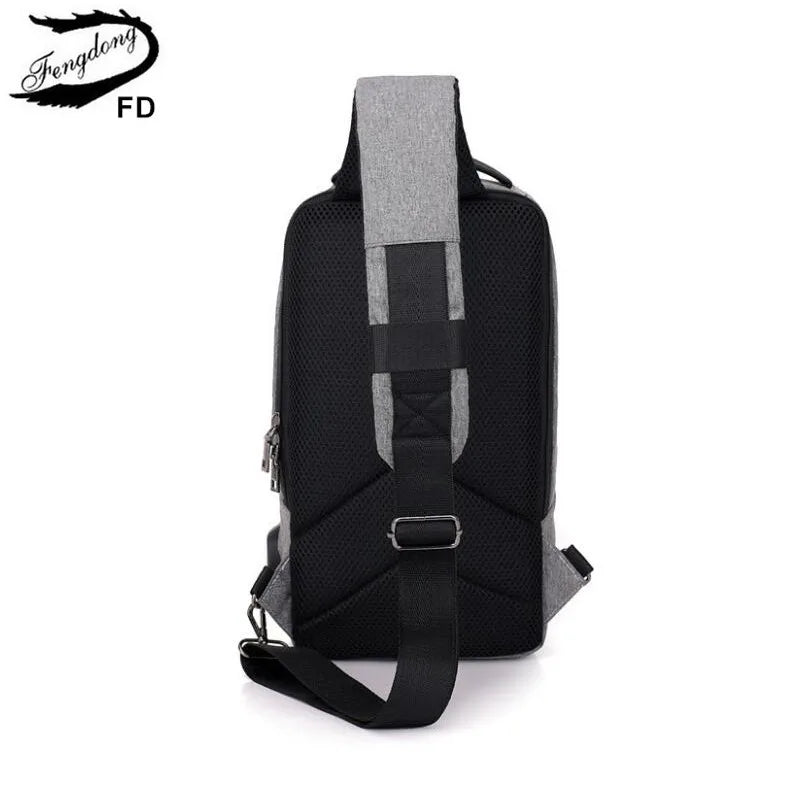 Reflective Strip Sling Chest Bag USB Waterproof Messenger Bag