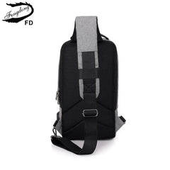 Reflective Strip Sling Chest Bag USB Waterproof Messenger Bag