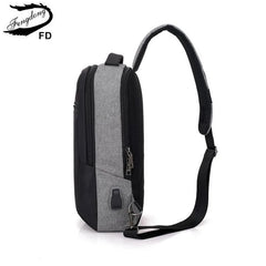 Reflective Strip Sling Chest Bag USB Waterproof Messenger Bag