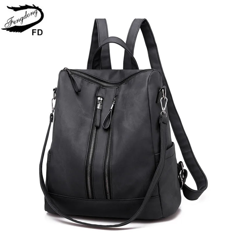 Women Leather Backpack Minimalist Travel Shoulder Bag