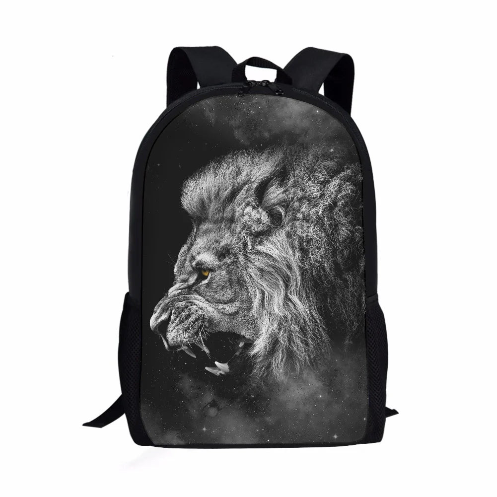 Lion Wolf Dog Animal Print Schoolbag for Kids
