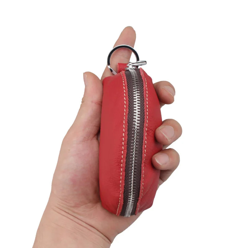 Leather Key Covers Vintage Zipper Key Case Unisex Key Holder