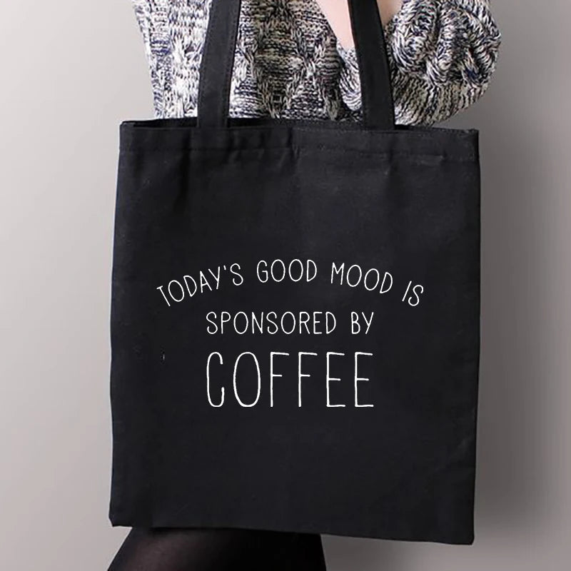 Coffee Print Canvas Shopping Tote Bag Mom Life Women Cotton Book Bags