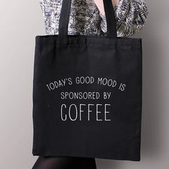 Coffee Print Canvas Shopping Tote Bag Mom Life Women Cotton Book Bags