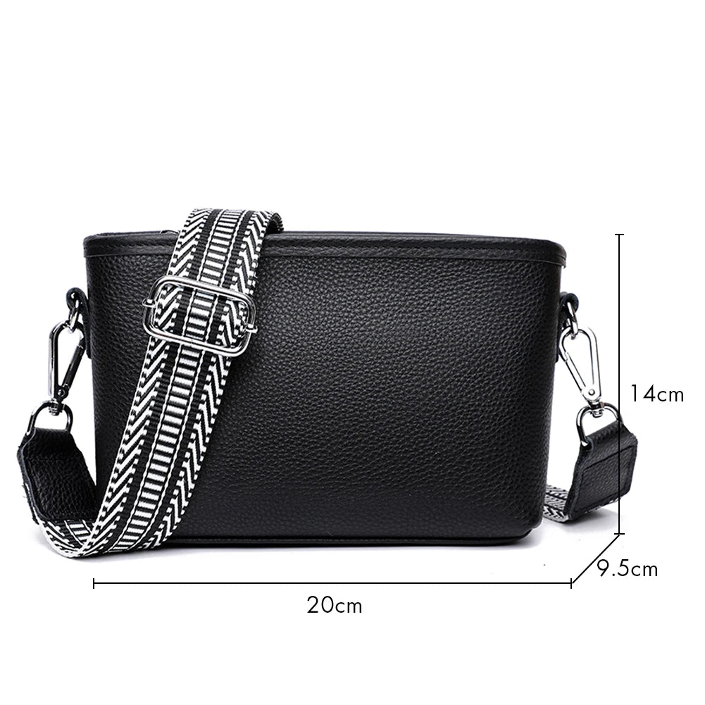 1st Layer Cowhide Female Messenger Bag with Wide Strap