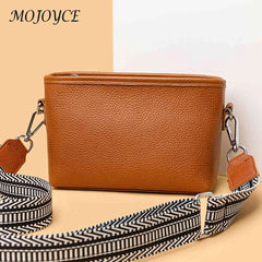First Layer Cowhide Female Messenger Bag Wide Fabric Strap Women Handbags