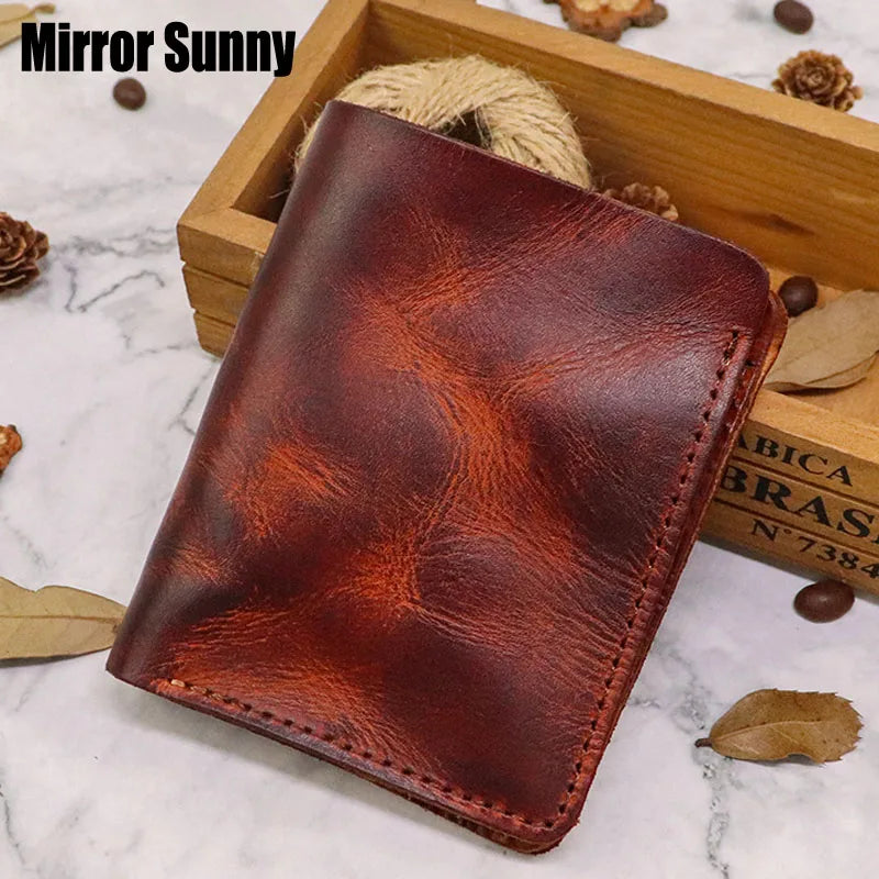 1st Layer Cowhide Men's Wallet Vertical Money Clip Retro Male Purse Wallet