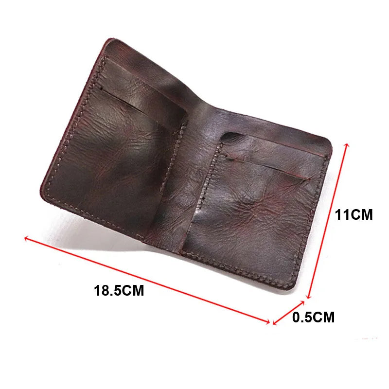 1st Layer Cowhide Men's Wallet Vertical Money Clip Retro Male Purse Wallet