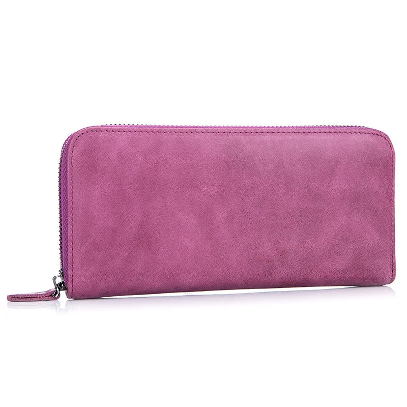 Vintage Women Zipper Purse Oil Waxing Leather Wallets