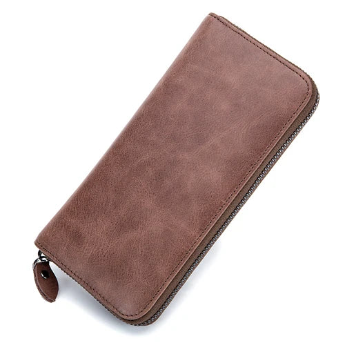 Vintage Women Zipper Purse Oil Waxing Leather Wallets