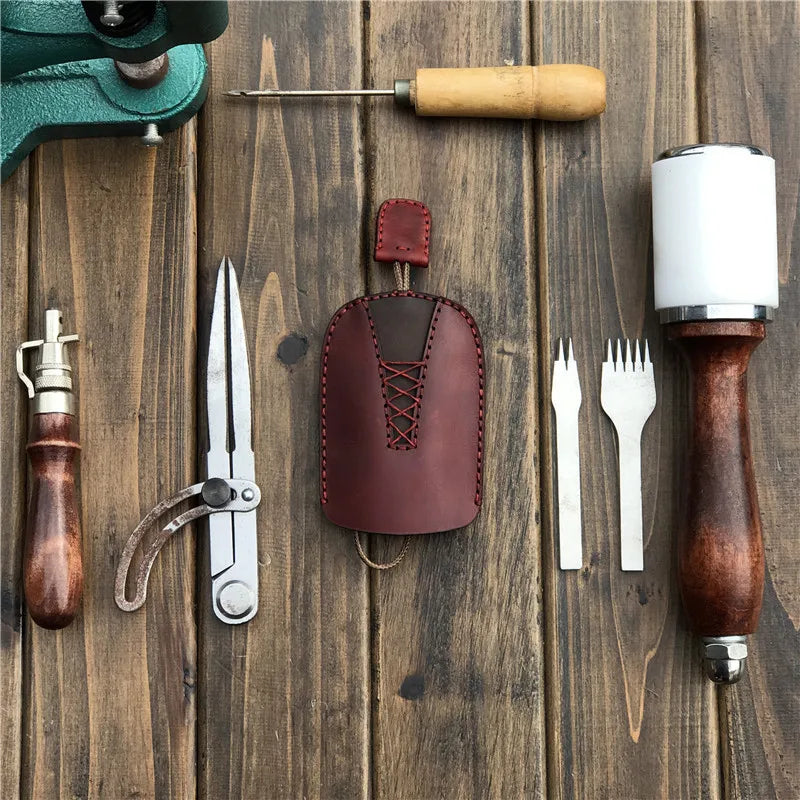 Leather sewing key chain pouch car key case