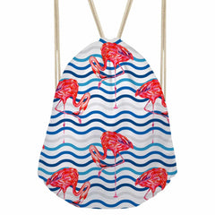 Flamingo Pattern Backpack Drawstring Bag Lightweight School Travel Beach Bags