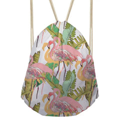 Flamingo Pattern Backpack Drawstring Bag Lightweight School Travel Beach Bags