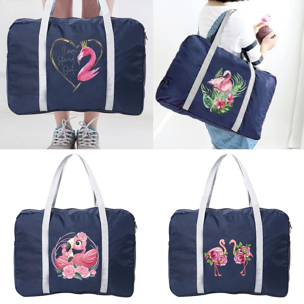 Flamingo Print Foldable Travel Bag Unisex Water Proof Handbags