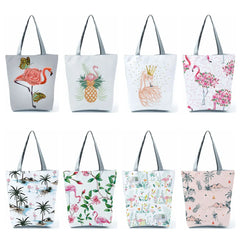 Flamingo Women's Tote Bag Reusable Grocery Foldable Shoulder Bag Eco Shopping