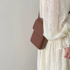 Flap Crossbody Bag Mini PU Leather Shoulder Bag Solid Color All-Match