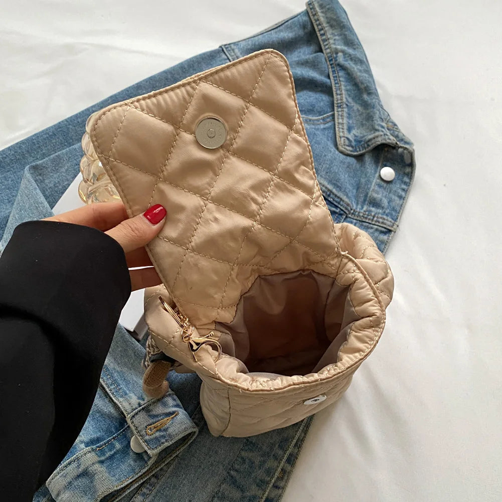 Soft Flap Shoulder Bag with Rabbit Toys Rhombic Lattice Small Underarm Bag