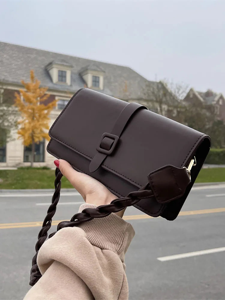 Solid PU Leather Crossbody Shoulder Bag for Women