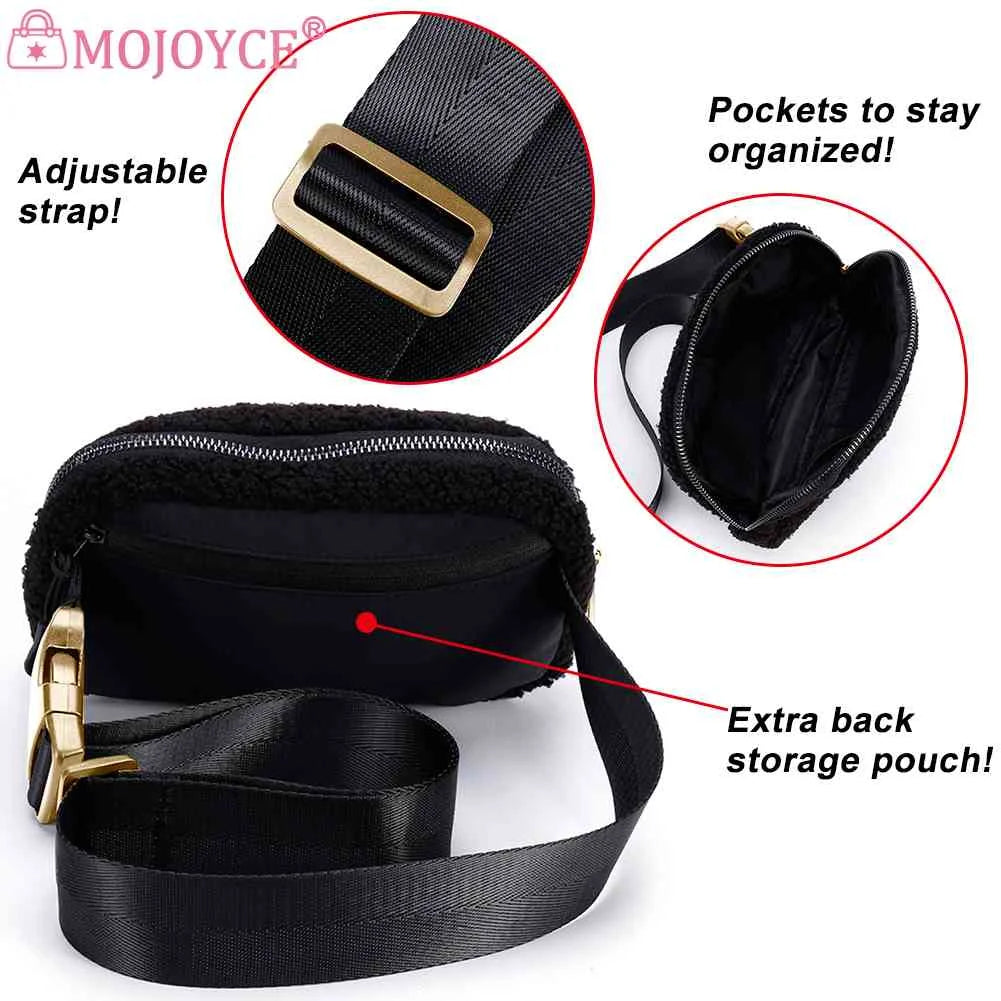 Plush Waist Bag Zip Pocket Adjustable Strap for Sports