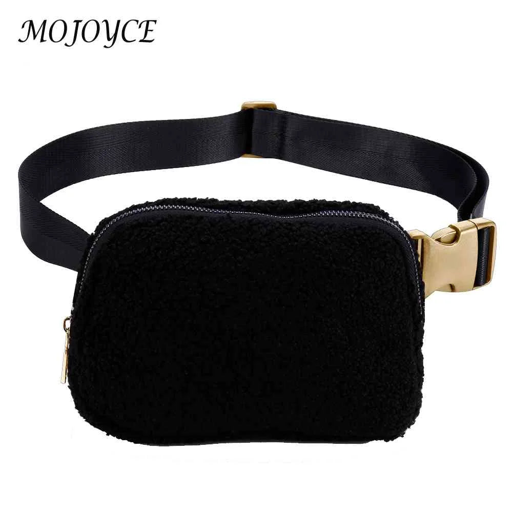 Plush Fleece Waist Bag Zipper Pocket Adjustable Strap Outdoor Sports