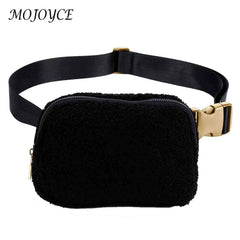Plush Fleece Waist Bag Zipper Pocket Adjustable Strap Outdoor Sports