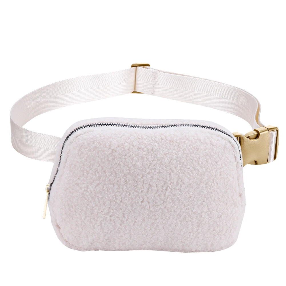 Plush Crossbody Bag with Zipper Pocket - Women's Stylish Travel Purse