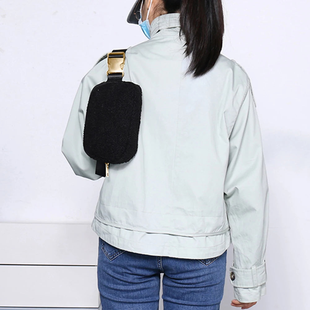 Fleece Waist Belt Bag Zipper Pocket Women Crossbody Bag