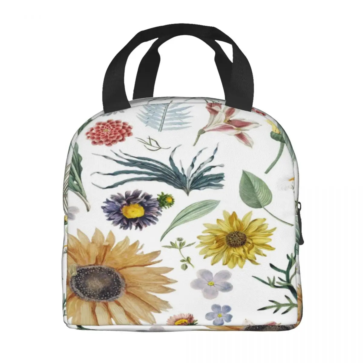 Floral Background Cooler Lunch Box Insulated Lunch Bag