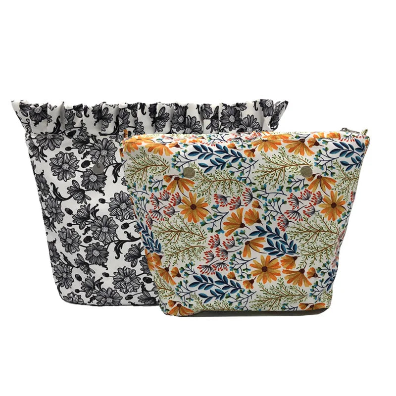 Floral Border Mini Lining Colorful Print Inner Zipper Pocket O bag insert