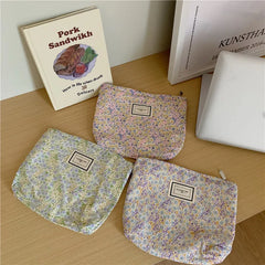 Floral Cosmetic Bag Cotton Fabric Make Up Storage Pouch Zipper Beauty Case
