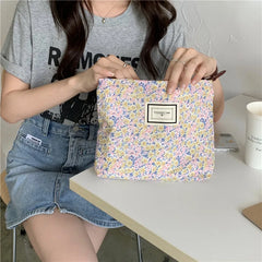 Floral Cosmetic Bag Cotton Fabric Make Up Storage Pouch Zipper Beauty Case