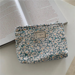 Floral Cosmetic Bag Cotton Fabric Make Up Storage Pouch Zipper Beauty Case