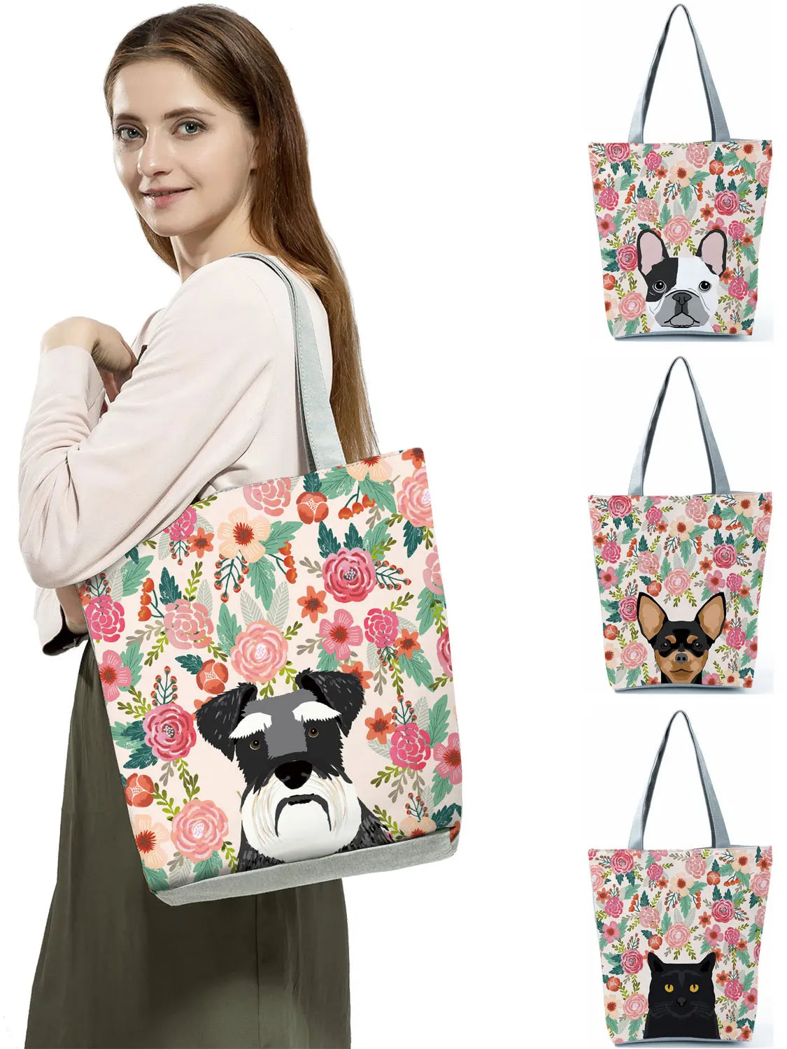 Floral Print Women Tote Handbag Shoulder Bag Reusable Shopping Bags