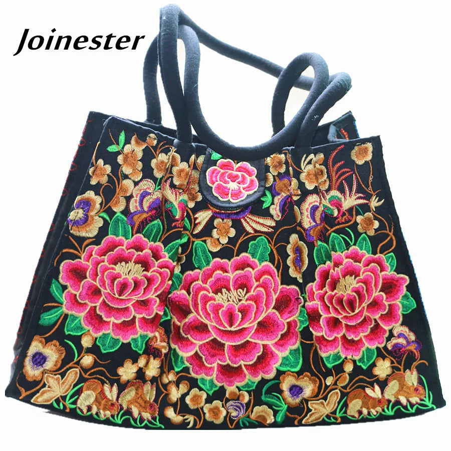 Vintage Embroidered Canvas Shoulder Bag Women Handbag