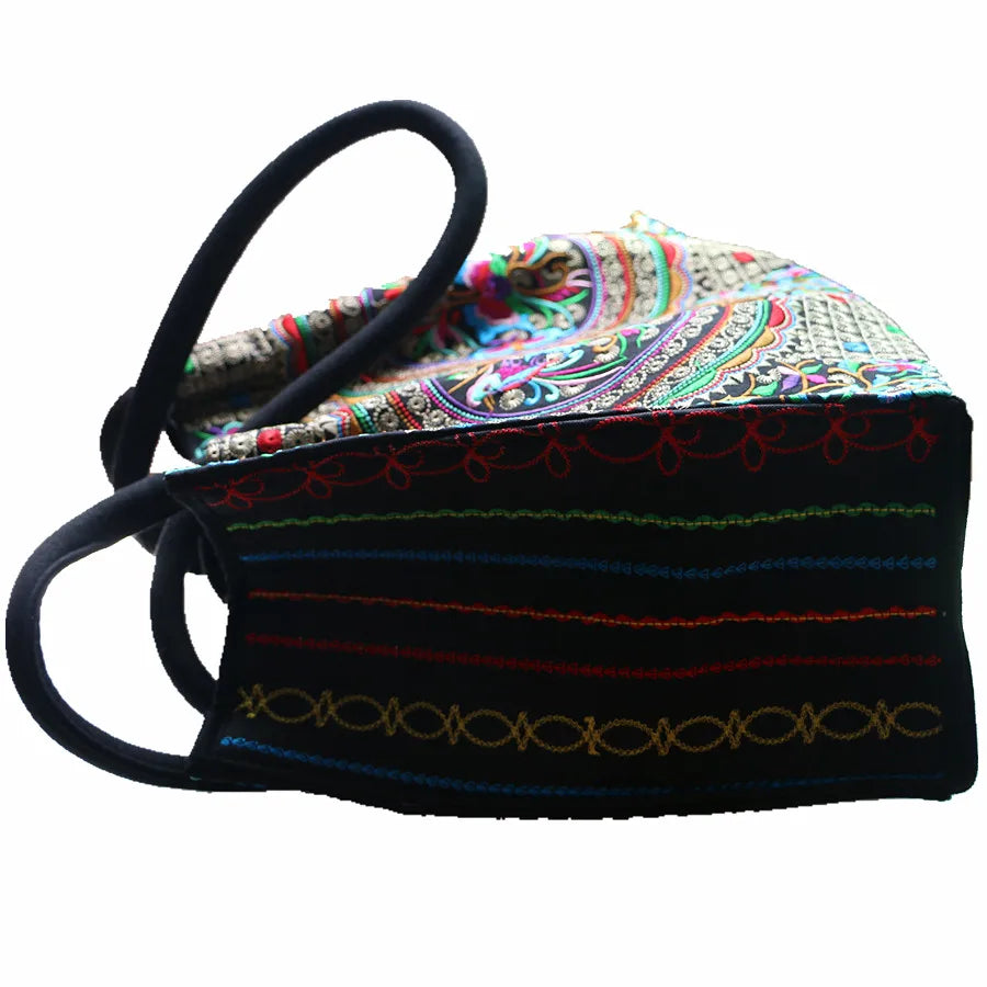 Vintage Embroidered Canvas Shoulder Bag Women Handbag