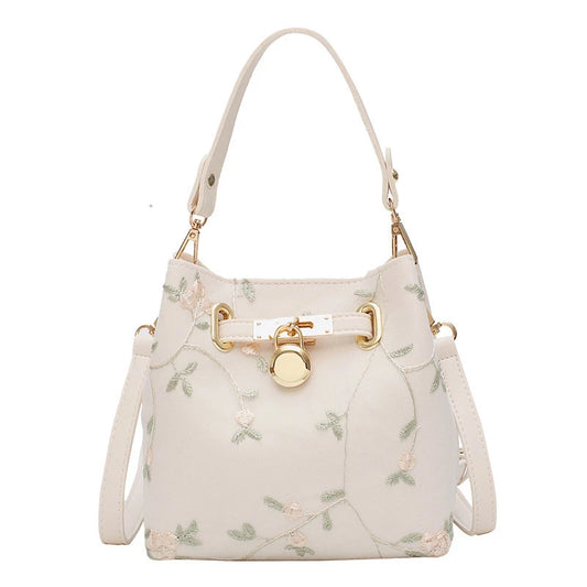 Floral Embroidery Bucket Messenger Bag Ladies One-shoulder Bag