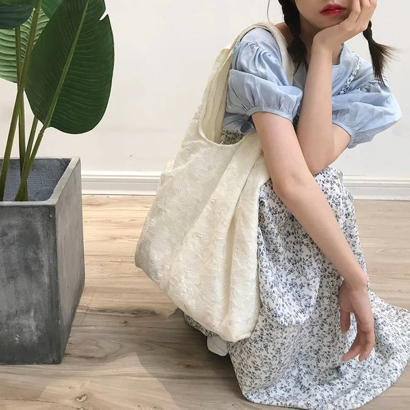 Floral Embroidery Lace Shoulder Bags Canvas Handbags