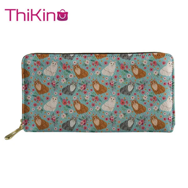 Floral Kitty Print Wallet 3D Printed Dog Animals Purse Long Wallet PU Handbag