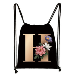 Floral Letters Backpack Women Shoulder Bags Drawstring Bag