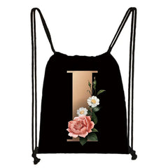 Floral Letters Backpack Women Shoulder Bags Drawstring Bag