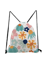 Floral Painting Printed Drawstring Backpack