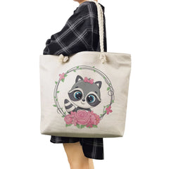 Floral Panda Raccoon Print Handbags Casual Eco Reusable Shopping Bags