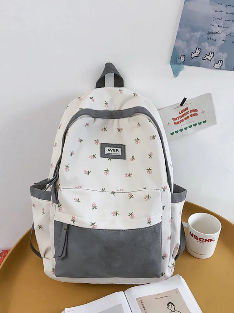 Floral Pattern Waterproof Backpack Women's Bag Large Capacity Schoolbag