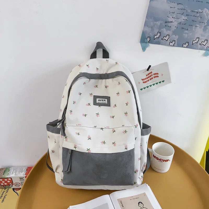 Floral Pattern Waterproof Backpack Women's Bag Large Capacity Schoolbag