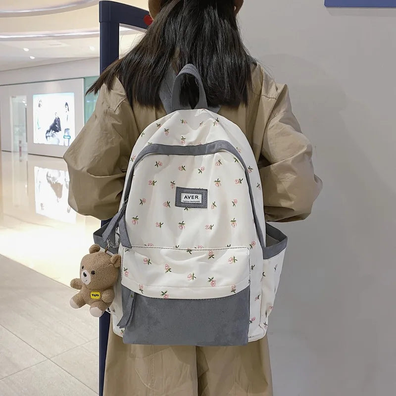 Floral Pattern Waterproof Backpack Women's Bag Large Capacity Schoolbag