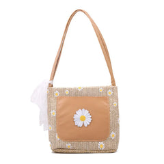 Floral Embroidered Shoulder Bag Women Handbag Lace Bow