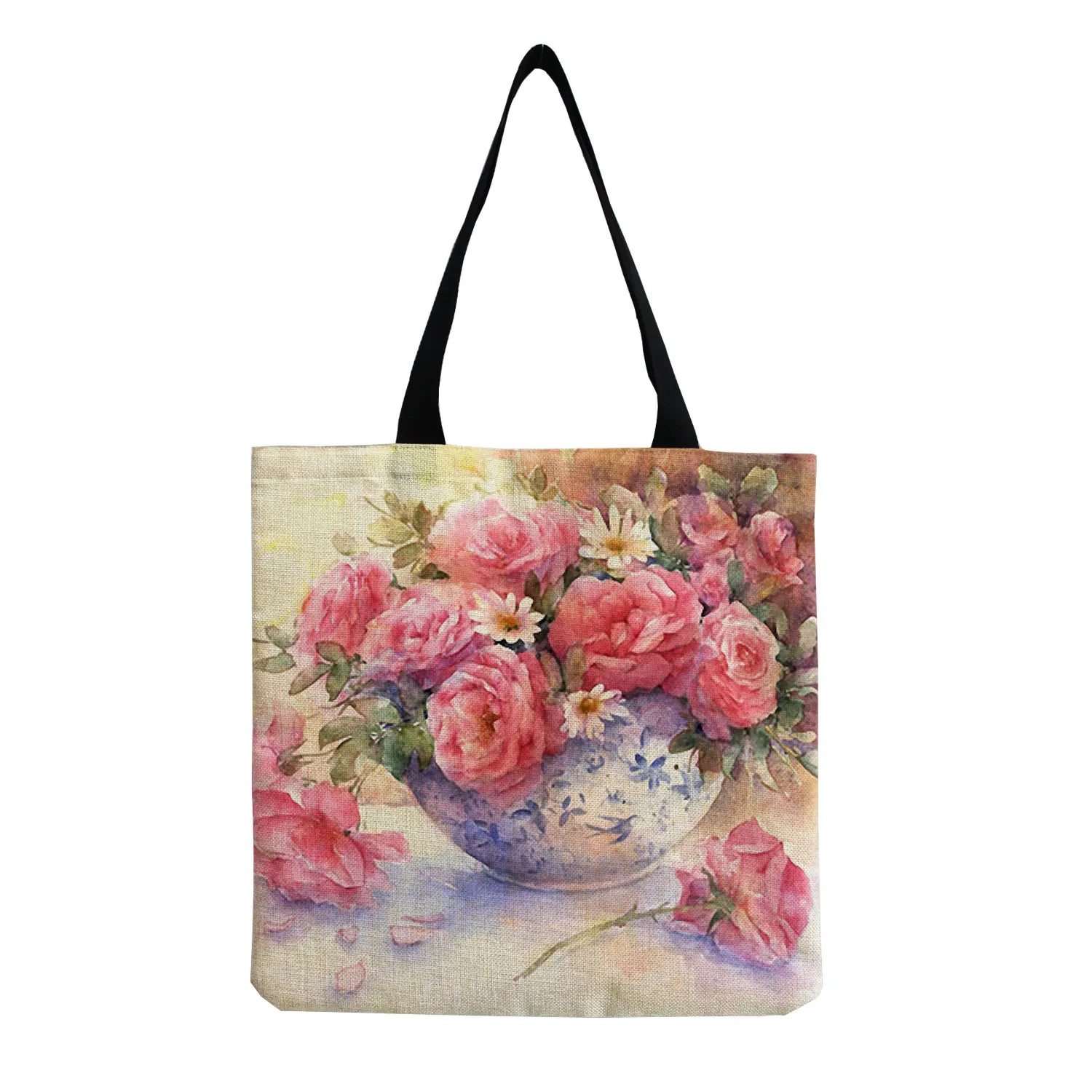 Floral Printed Tote Bag Reusable Eco Shoulder Bag Retro Women Handbag