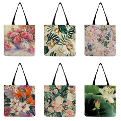 Floral Printed Tote Bag Reusable Eco Shoulder Bag Retro Women Handbag