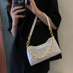 Floral Printed Underarm Bag Chains Shoulder Bag Summer Armpit Handbag