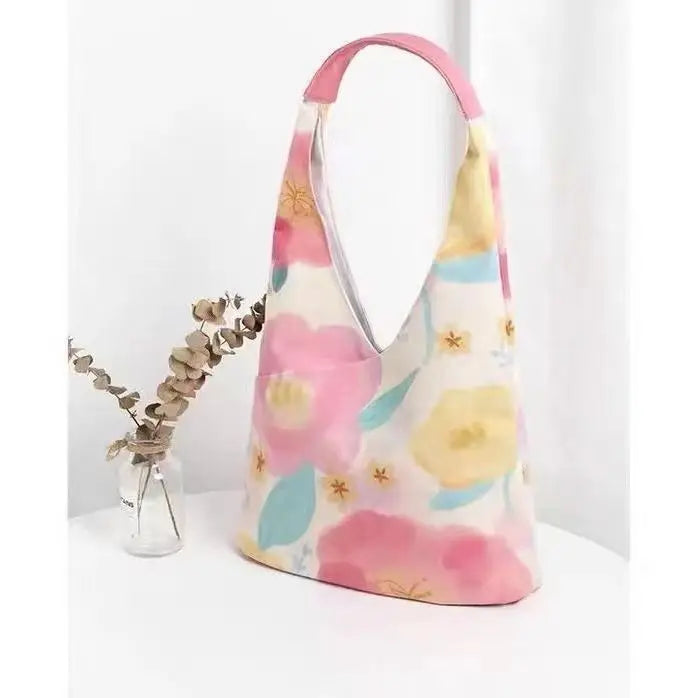 Floral Shoulder Bag Women Casual Tote Canvas Handbag Large Capacity